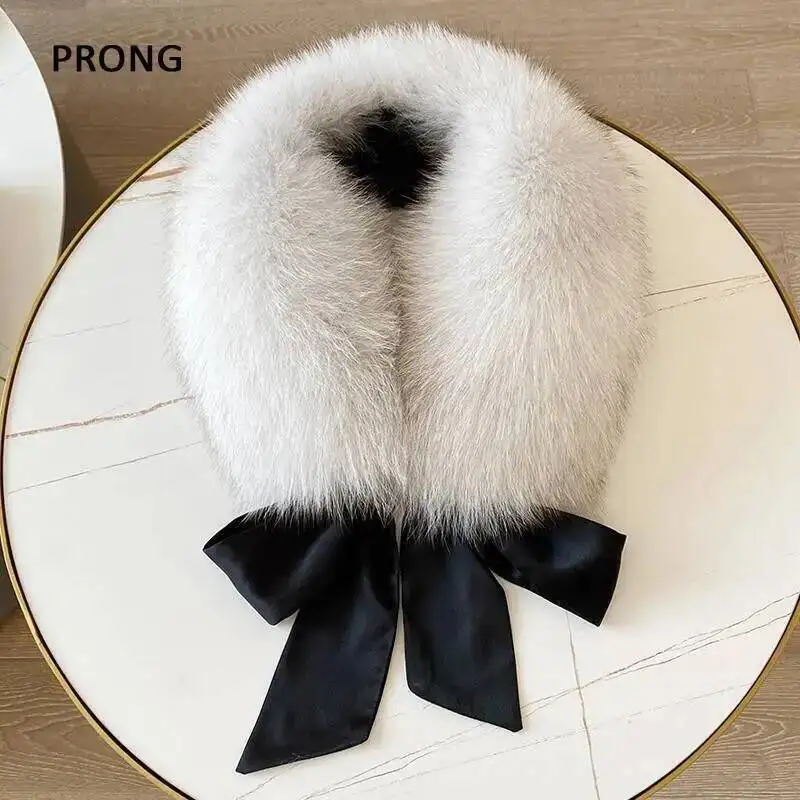 

100% Real Fox Fur Collar For Women Coat Hood Fur Decor Fur Scarfs Shawls Winter Warm Parkas Jacket Lace Up Fur Collar Detachable
