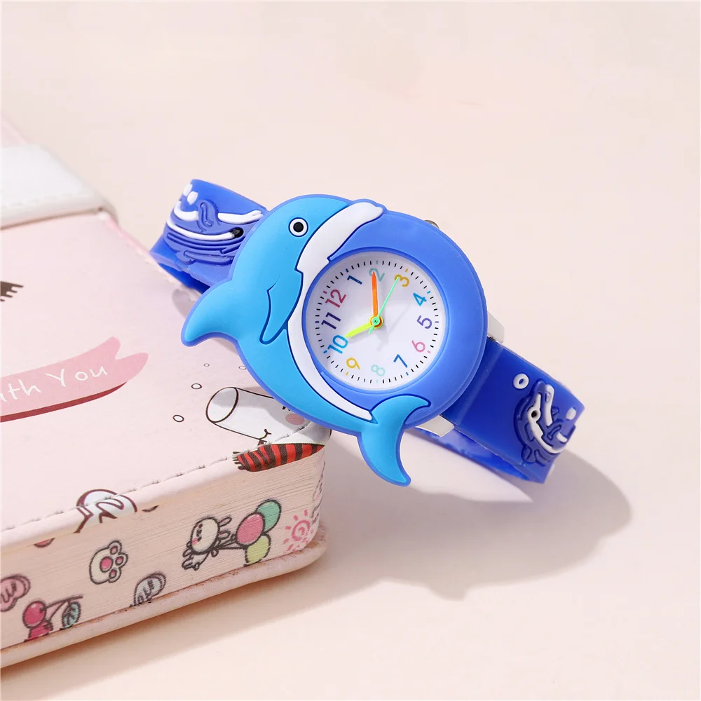 นาฬิกาเด็ก 3 มิติ รูปปลาโลมา การ์ตูน สายซิลิโคน ควอตซ์ สำหรับเด็ก