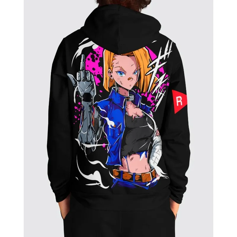 

Осень-зима мужские толстовки японского аниме Dragon Ball Android 18 толстовка с капюшоном с принтом Y2K негабаритная спортивная одежда из 100% хлопка