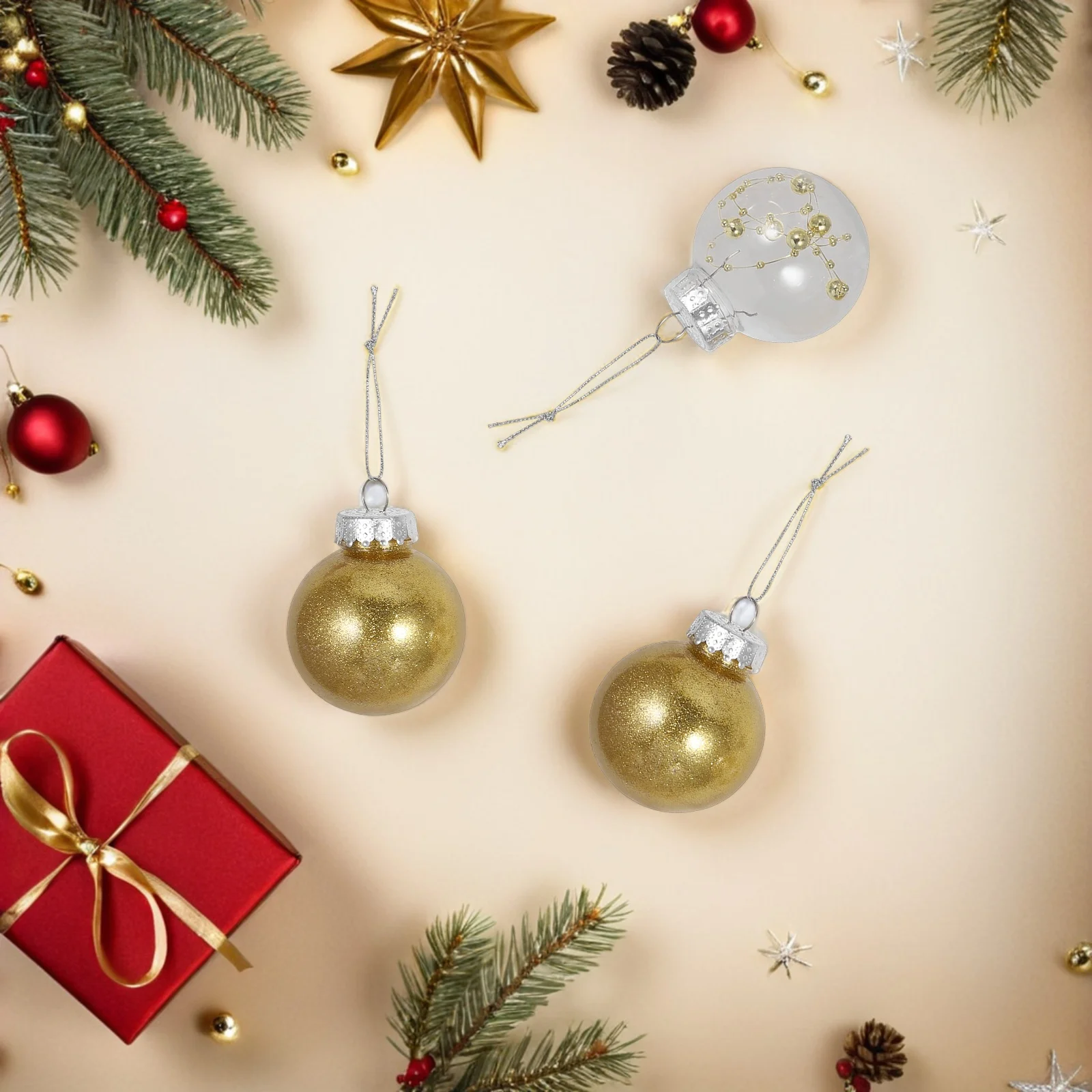 

24Pcs Christmas Balls Ornaments Plastic Golden Clear Shatterproof Baubles for Tree Hanging Holiday Party Decorations