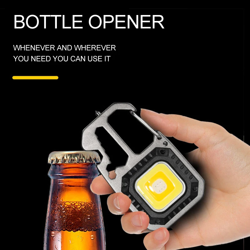 Mini USB Rechargeable Pocket COB Keychain Lamp White/Yellow/Red Light Multifunction Tool Flashlight for Outdoor Emergency Repair