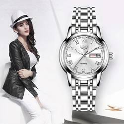 Lige mode damen uhr frauen quarzuhr elegante frauen uhren datum woche edelstahl weibliches kleid uhr montre femmes