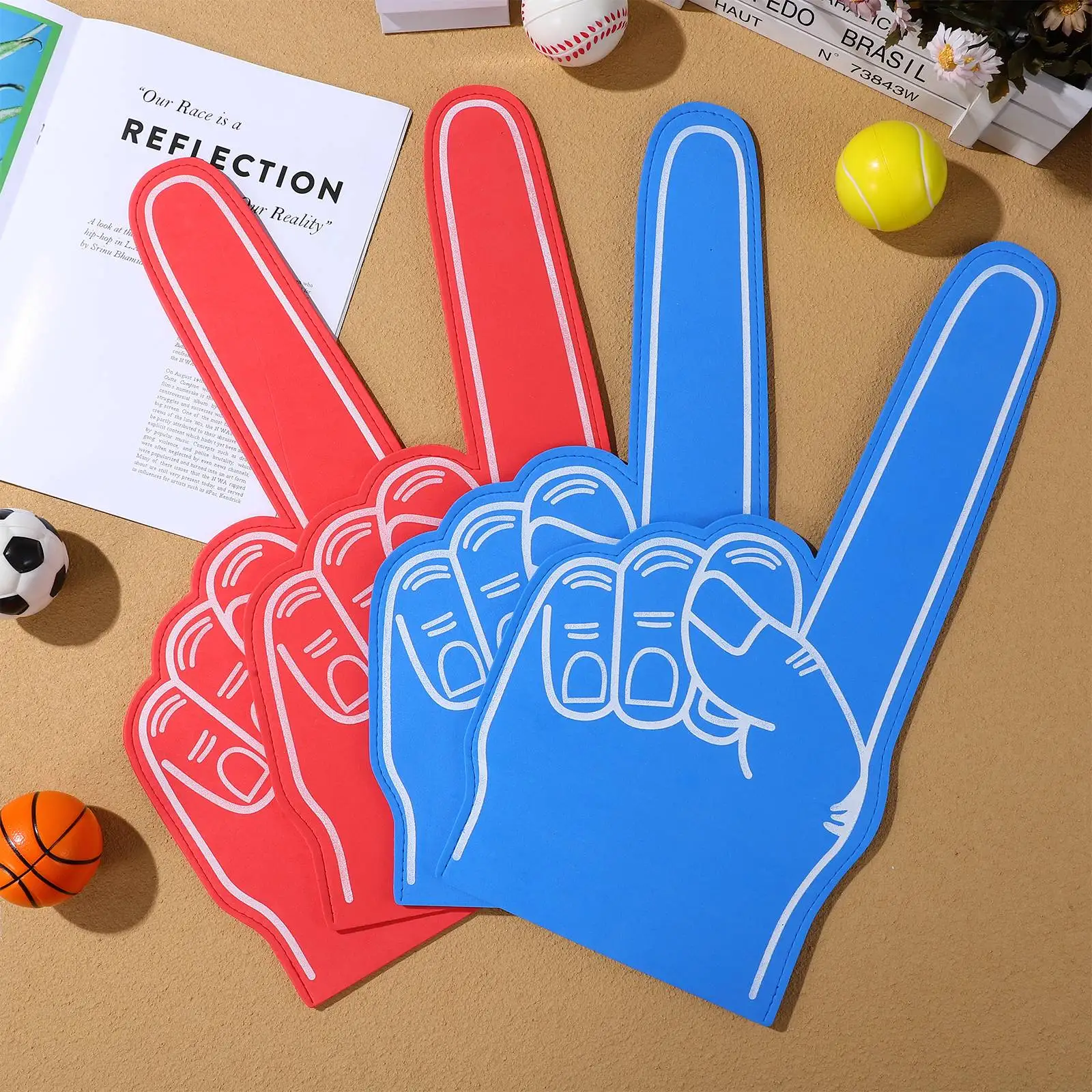 

4 Pcs Foam Finger Cot Sports Fan Props Giant Size Comfortable EVA 46x23cm Cheerleading Hand Noise Maker Party