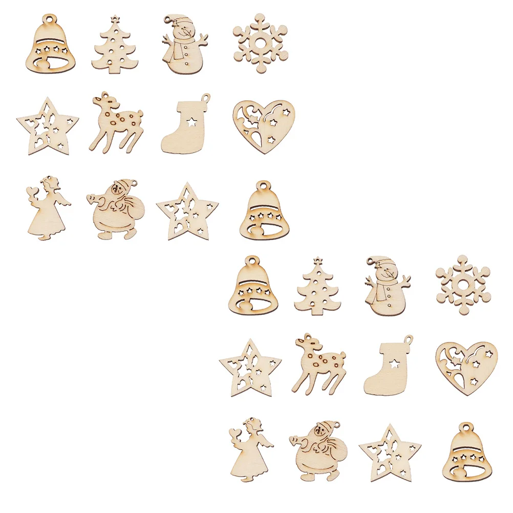 100 قطعة من رقائق خشبية لعيد الميلاد، شرائح فارغة ذاتية الصنع، خفيفة الوزن وسهلة الشكل، شرائح خشبية لعيد الميلاد