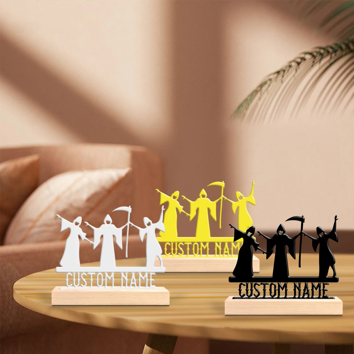 1pc Personalized Iron Desktop Ornament Customizable Name With Wooden Base Holiday Gifts for Family and Friends