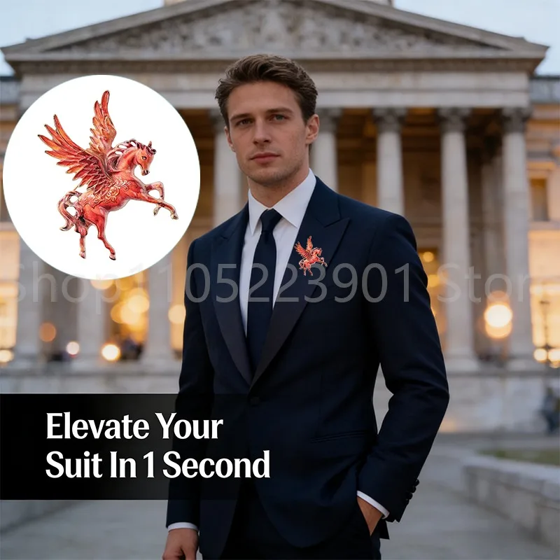 Broche de Pegaso rojo, Pin de solapa de caballo alado esmaltado de aleación para hombres y mujeres, traje, camisa, Collar, joyería, regalo, accesorio llamativo de moda
