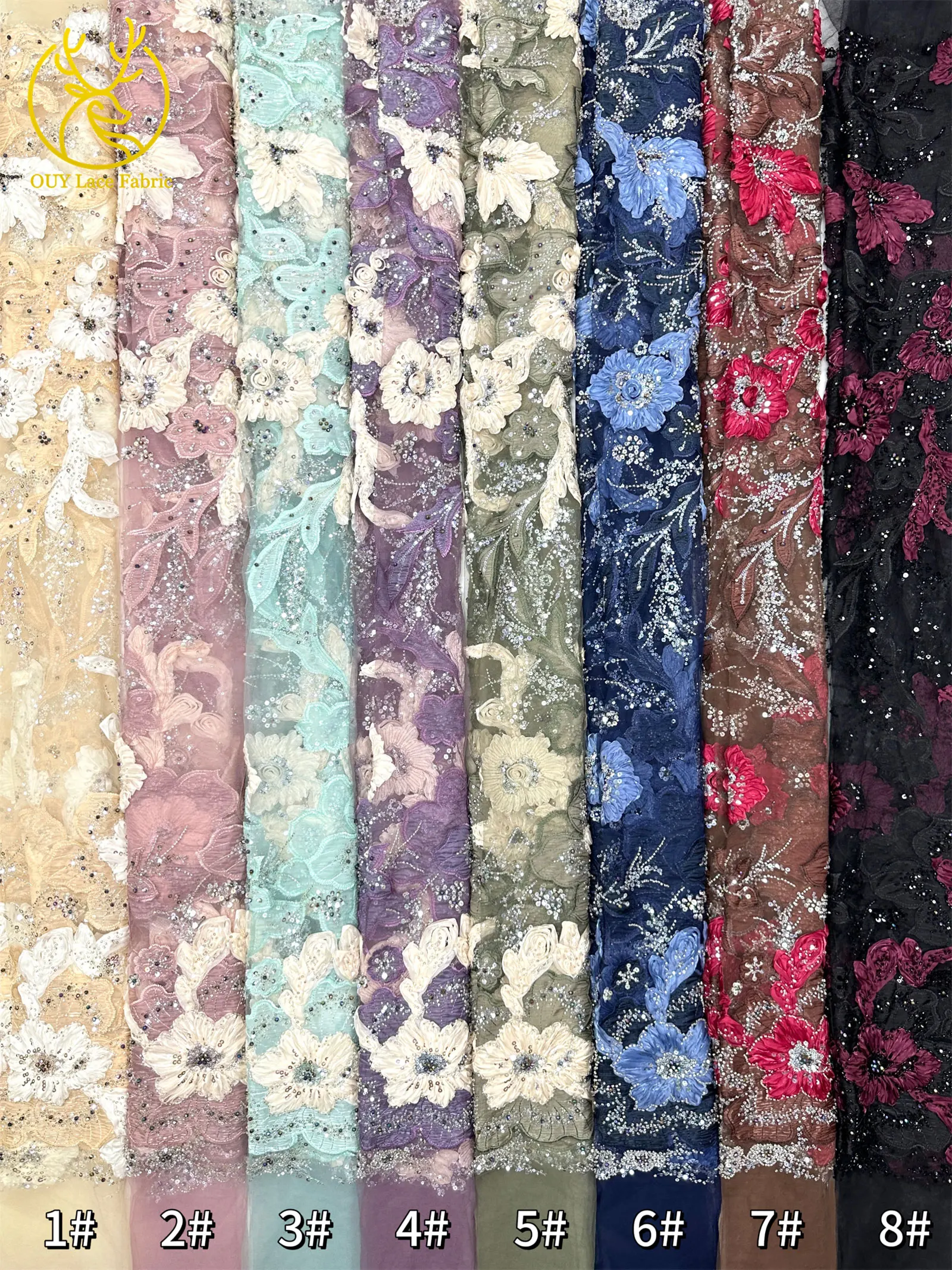 3D Handgefertigter Stickerei-Tüll-Spitzenstoff 2026 Afrikanischer Pailletten-Perlen-Spitzenstoff Nigerianischer Brautkleid-Spitzenstoff DIY Nähstoff – Detail 28
