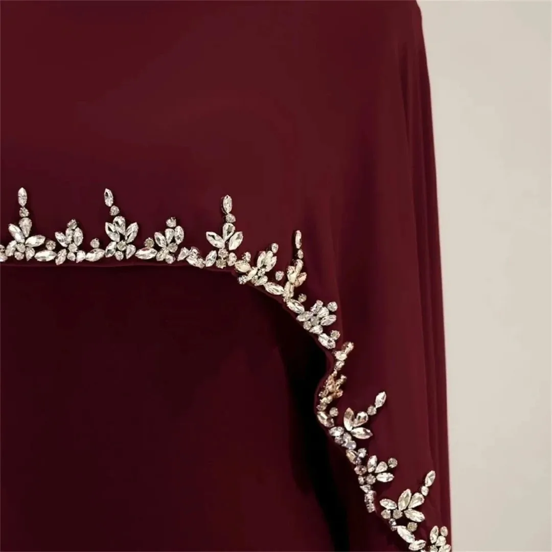 エレガントなホワイトイブニングフォーマルドレス ハイネック クリスタルビーズ Aライン プロムページェントパーティードレス アラビア語 ドバイ ローブ・ド・ソワレ