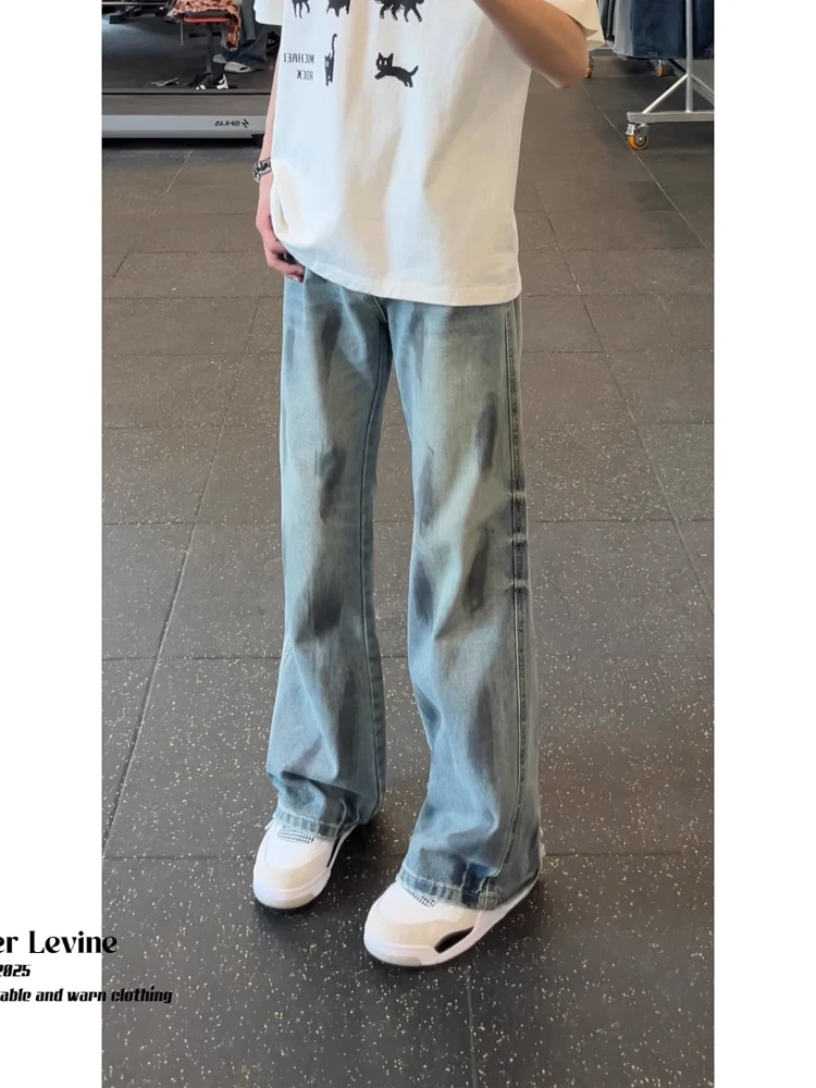 

American Retro fiti Men's Jeans Summer Thin High Street Loose Wide Leg Straight Tube Micro Flared Pants Youth Wear