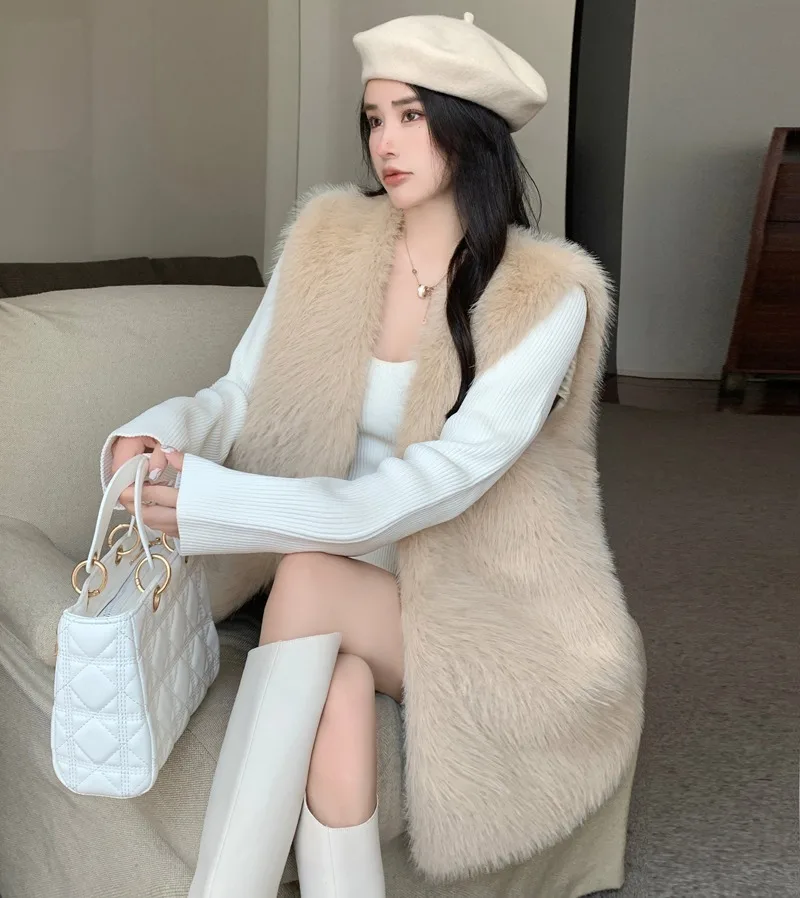 Winter Women's Faux Fur Casual Snowsuit Sleeveless Loose New Korean Jacket Fashion Female Clothing Sales Fur Coat Women