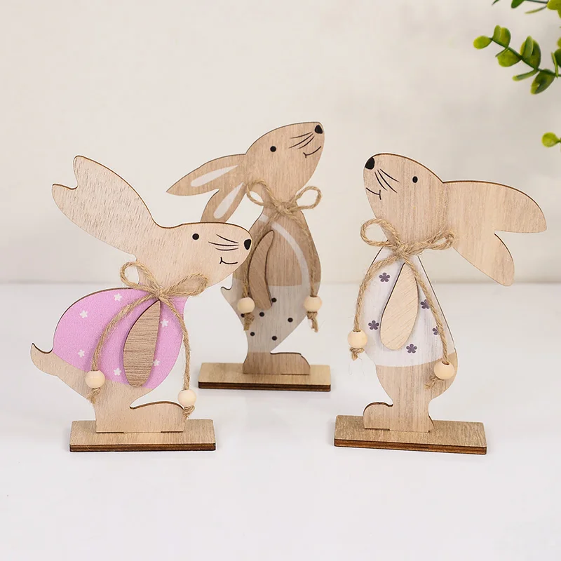 Easter Wooden Rabbit Ornament Cute Standing Bunny for Spring Easter Home Table Decoration Party DIY Crafts Kids Favors Gift 2025