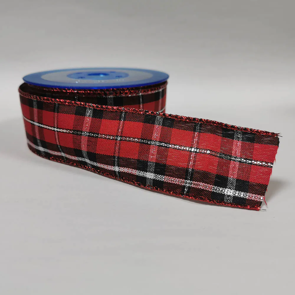 

25yards 38mm Wired Edge Plaid Ribbon Red Scottish Checked for Festival Christmas Decoration New Year Gift Wrapping