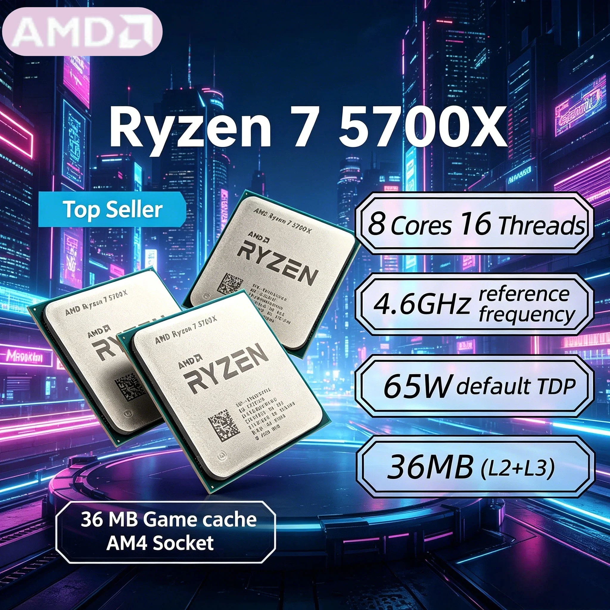 

AMD Ryzen 7 5700X 4.6GHz 8 Core 16 Thread 7NM L3 32M 65W Socket AM4 DDR4 Processor R7 5700X Tray No Fan Ultra 4K