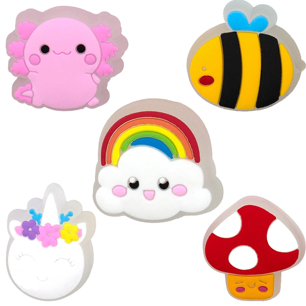 5 Stück süße LED-Schuhanhänger, Tierzubehör, rosa Herz-Katzen-Salamander-Pins für Schuhdekoration, Griff, Blumen-Schuhschnallen – Detail 8