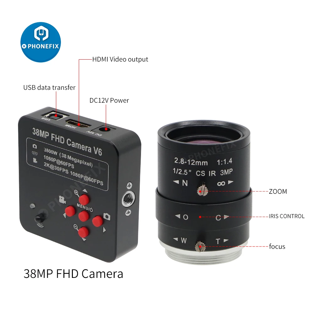 

38MP Live Video Camera Streaming Webcam with 1/2.5" CS Mount F1.4 2.8-12mm Varifocal Lens for Video Recording Live Broadcast