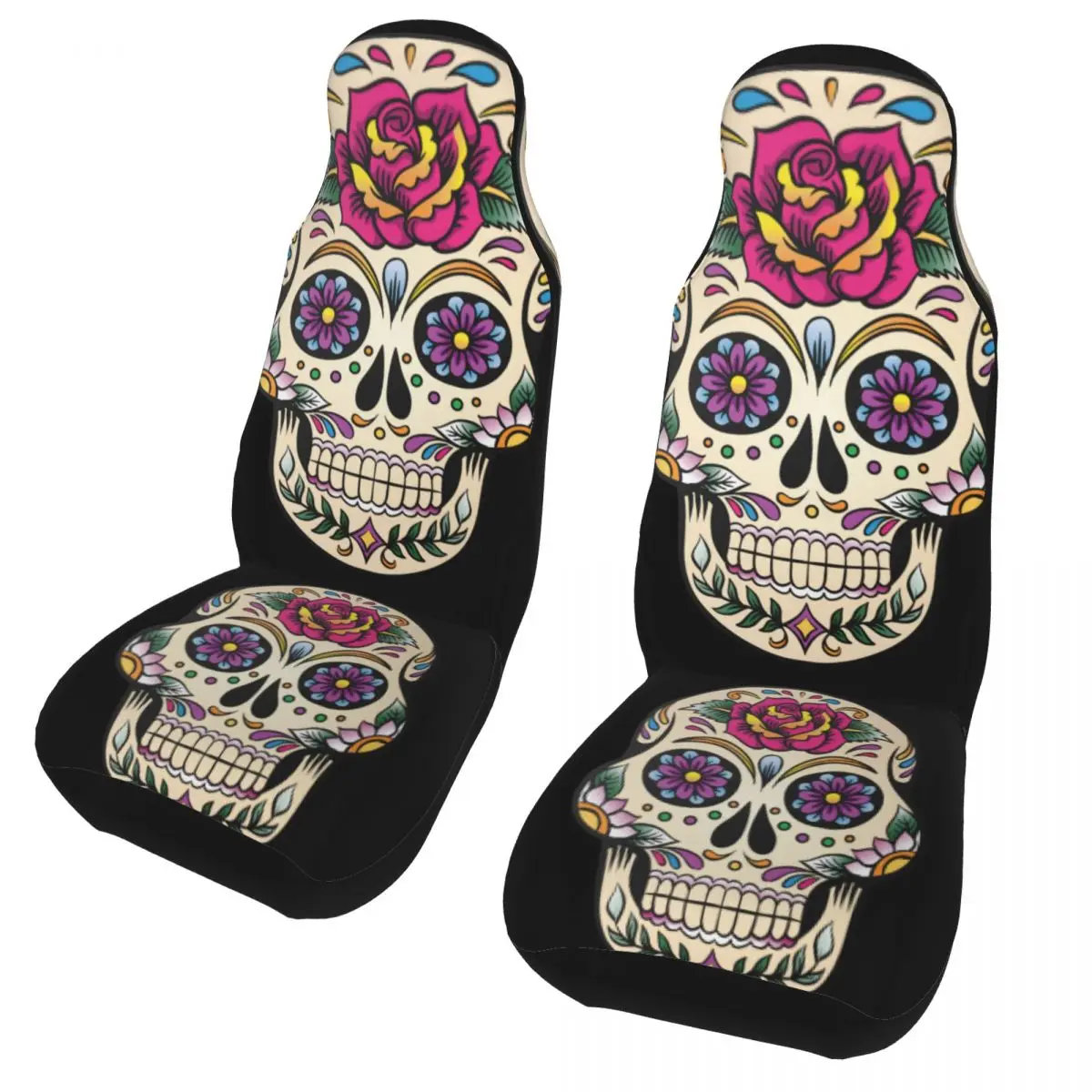 Day Of The Dead Sugar Skull With Rose Tile Universal Car Seat Cover Four Seasons Women Car Seat Mat Polyester Hunting