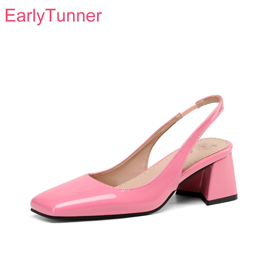 Summer New Glamour Rose Apricot Women Slingback Sandals High Block Heels Office Lady Dress Shoes Big Small Size 12 32 43 45 48
