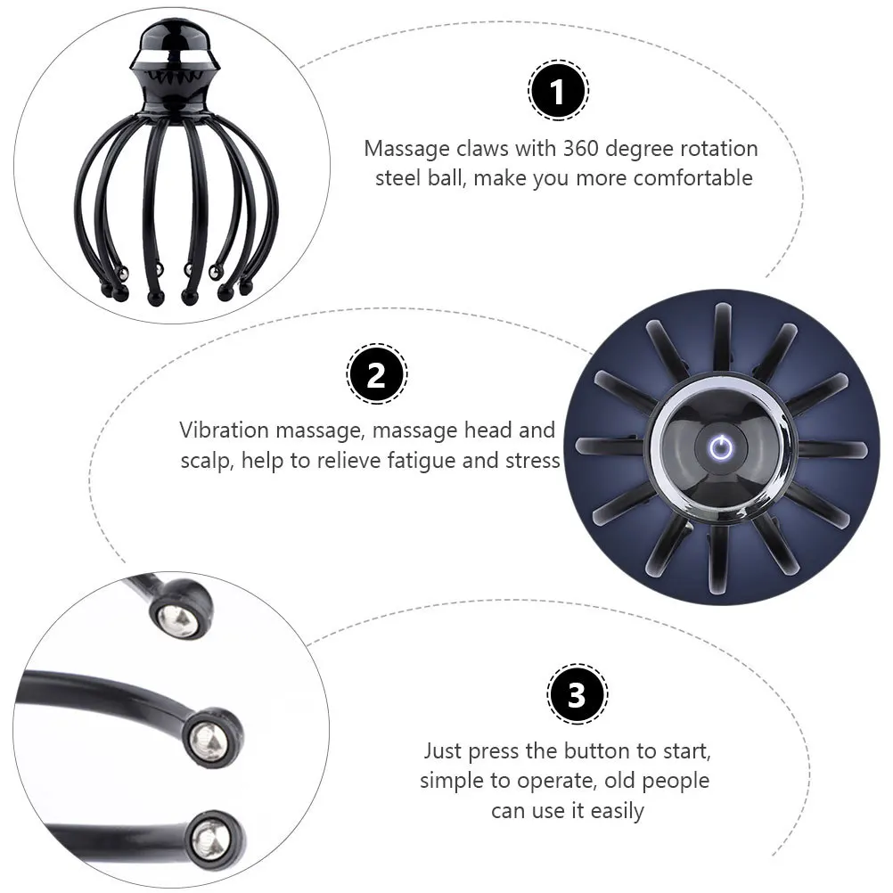 

1Pcs Head Massage Claw Scalp Massager Electric Handheld Massager Black Detachable Claws Steel Ball Vibration Relaxation Stress