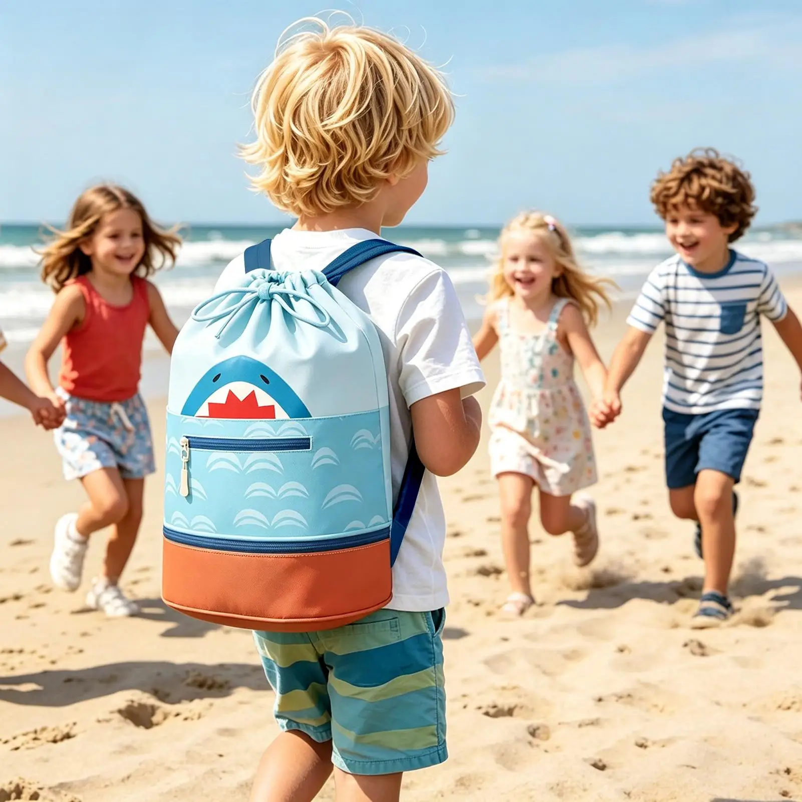 Kids Pool Bag Dry Wet Separate Travel Backpack Waterproof Girls Swim Bag With Drawstring Shoe Compartment For Beach Gym Travel