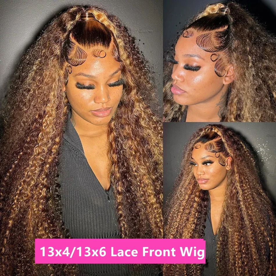 Вьющийся 360 Полный кружевной бесклеевой парик Человеческие волосы Невидимый шнурок 13x6 Hd Кружева P4/27 Выделите глубокие волны Фронтальные парики для женщин