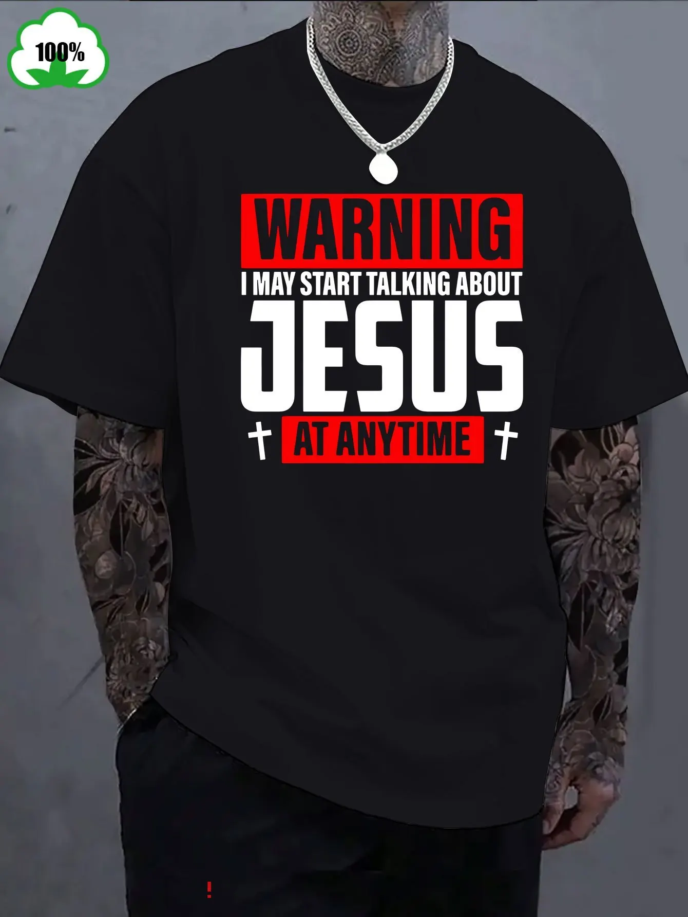 

Men's T-shirt Pure cotton warning I may anytime start talking about Jesus print T-shirt y2k casual O-neck short sleeved unisex