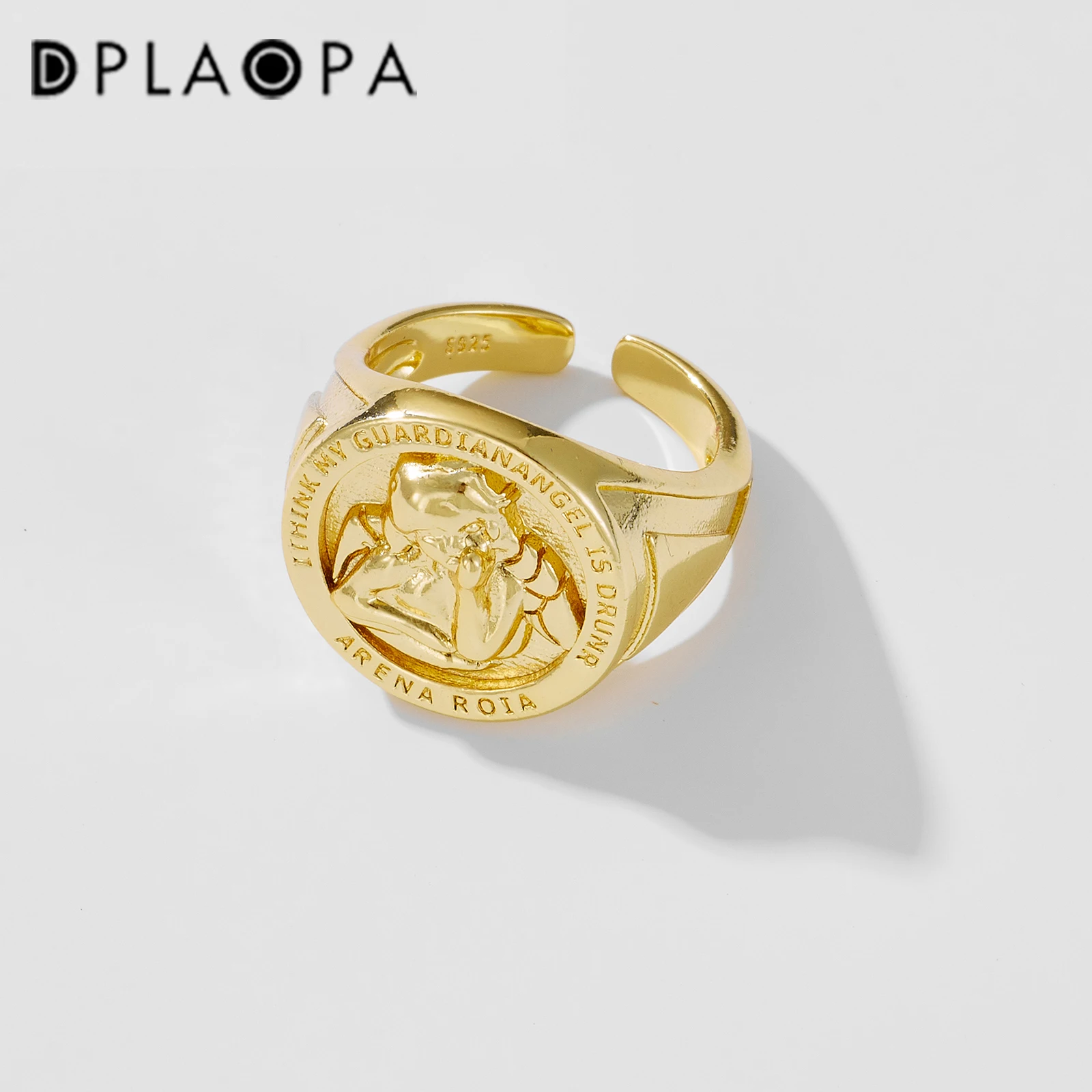 DPLAOPA 925 Sterling Silver Gold Plated Silver Angel Love Chid Image Resizable Ring Ajustable Women Rings Fashion Jewels