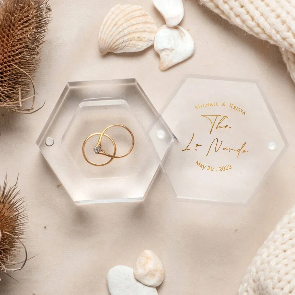 

Custom Acrylic Clear Hexagon Ring Box, Personalized Engagement Wedding Ring Box Storage, Wedding Decoration, Bridal Gift