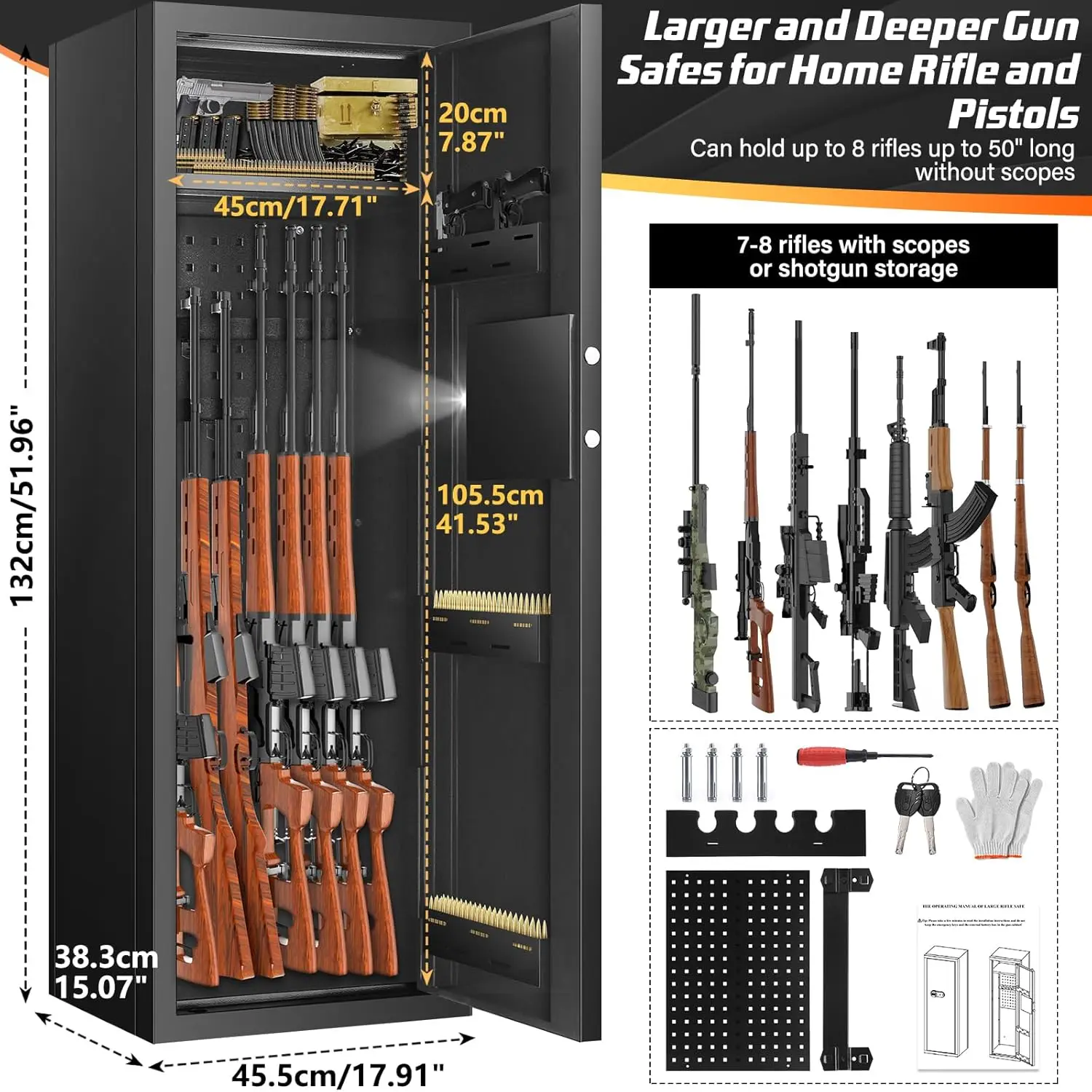 Torne o cofre forte da arma para o rifle e as pistolas home, o armário e os armários contra-roubo, 7-8