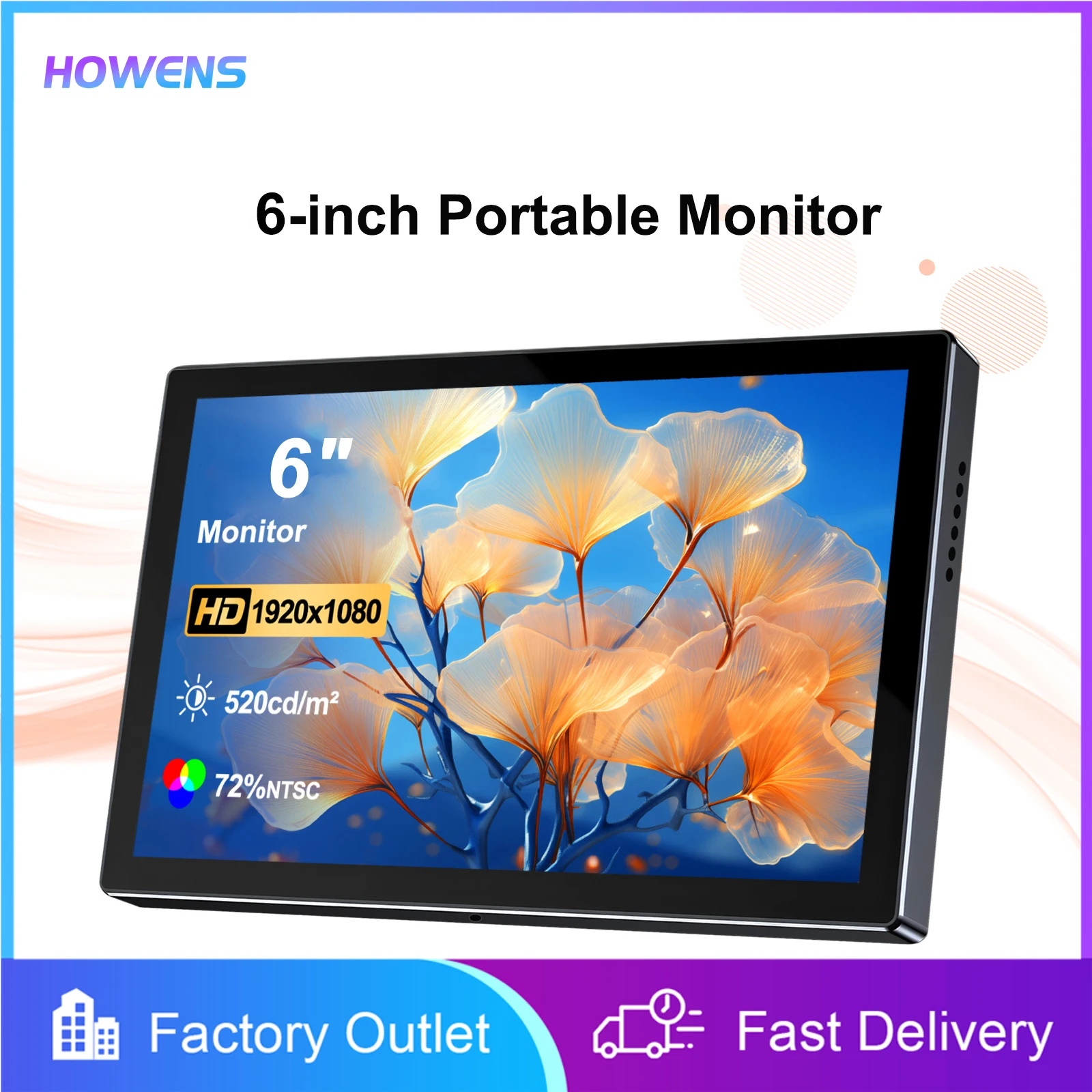 FHD 6 Inch Portable Secondary Screen 1920x1080P Brightness 520CD IPS Display Screen Suitable For Device Monitoring Mini Screen