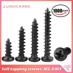 luchang 1000pcs m2 m2.3 m2.6 m3 PA Phillips Head Micro Screws Round Head Self-tapping Electronic Small Wood Screw