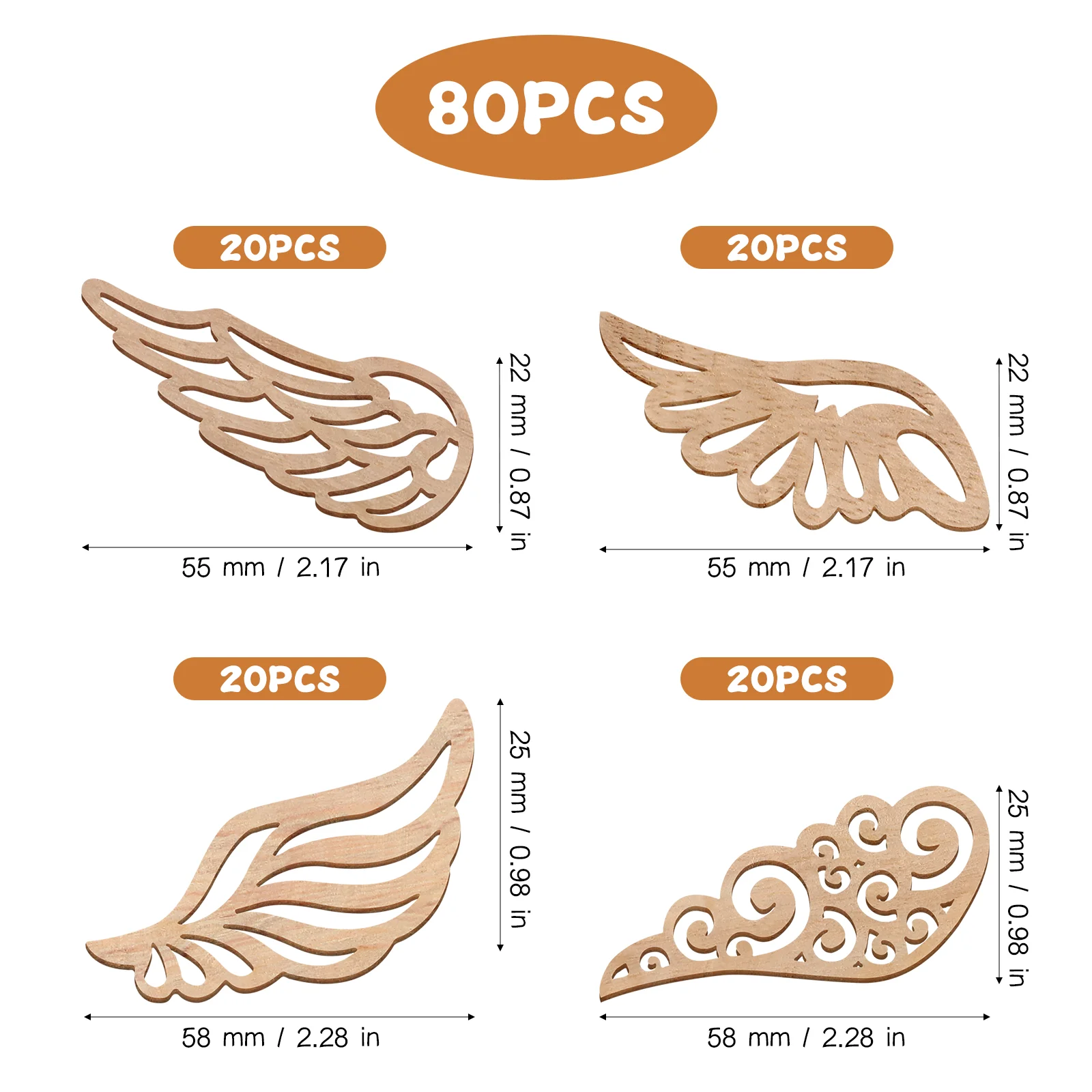 80 Pcs Craft Wing Embellishments Crafts for Girls Wood Slices Small Filigree Angel Wings