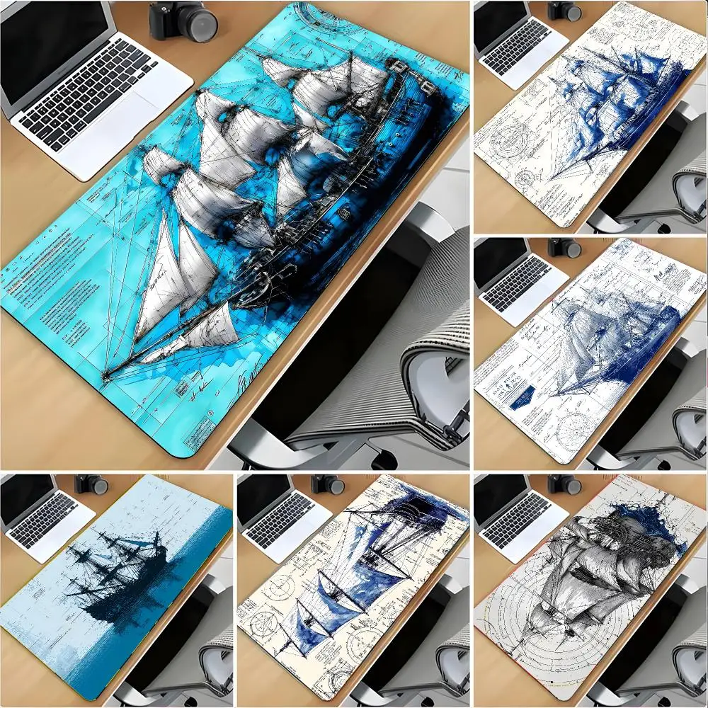 Object Blueprint Sailing Blueprint Mouse Pad Large Mouse Pad Desk Mat Non‑Slip Gaming Board Game Mat with Stitched Edges