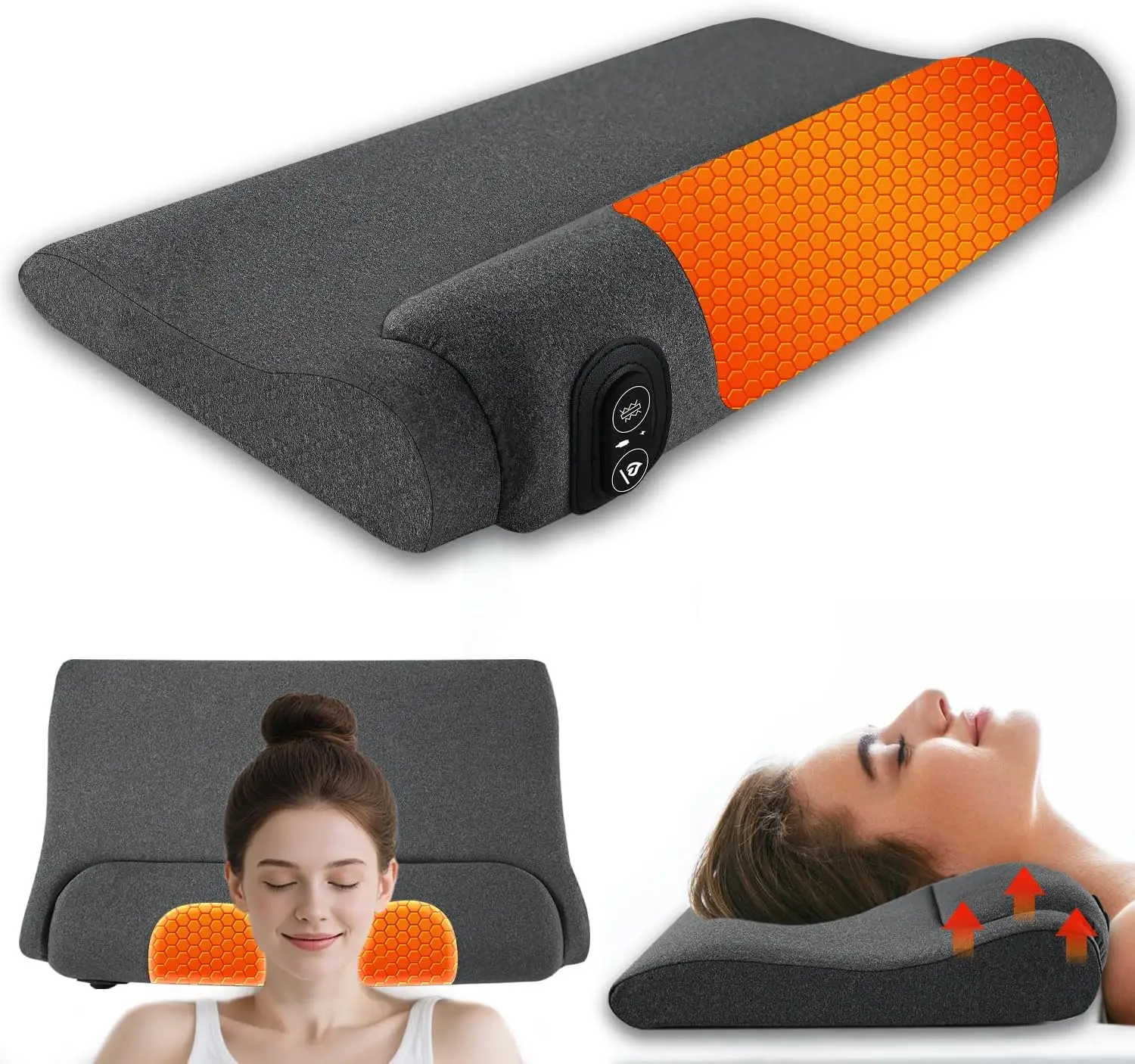 

Массажная подушка 3-в-1 для шеи: с подогревом, вибрацией и воздушными подушками для снятия боли в шее и плечах (серая)