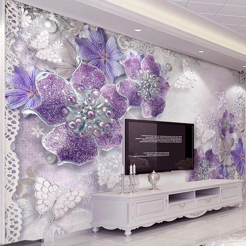 Custom 3D Wallpaper Modern Hand-painted Violet Peony Flower Mural Living room sofa TV background wall bedroom restaurant Hotel
