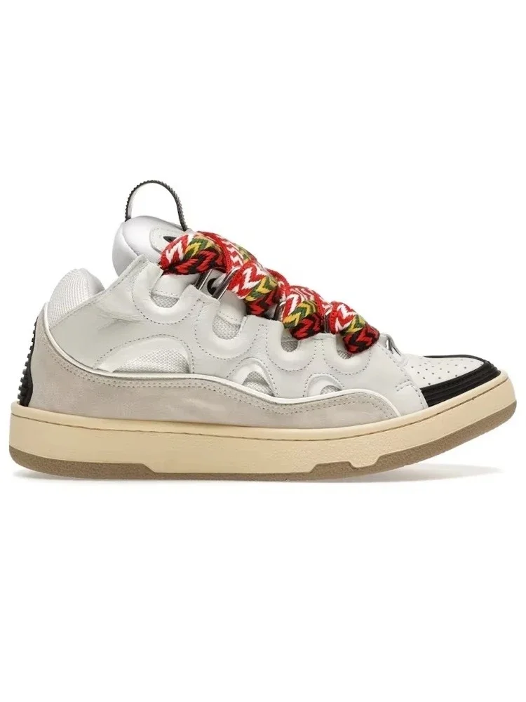 Heren Dames Chunky Lace-Up Skate Sneakers, Casual schoenen met dikke zool, Mode-sneakers met gevlochten veters voor dagelijks gebruik, Streetwear - afbeelding 2
