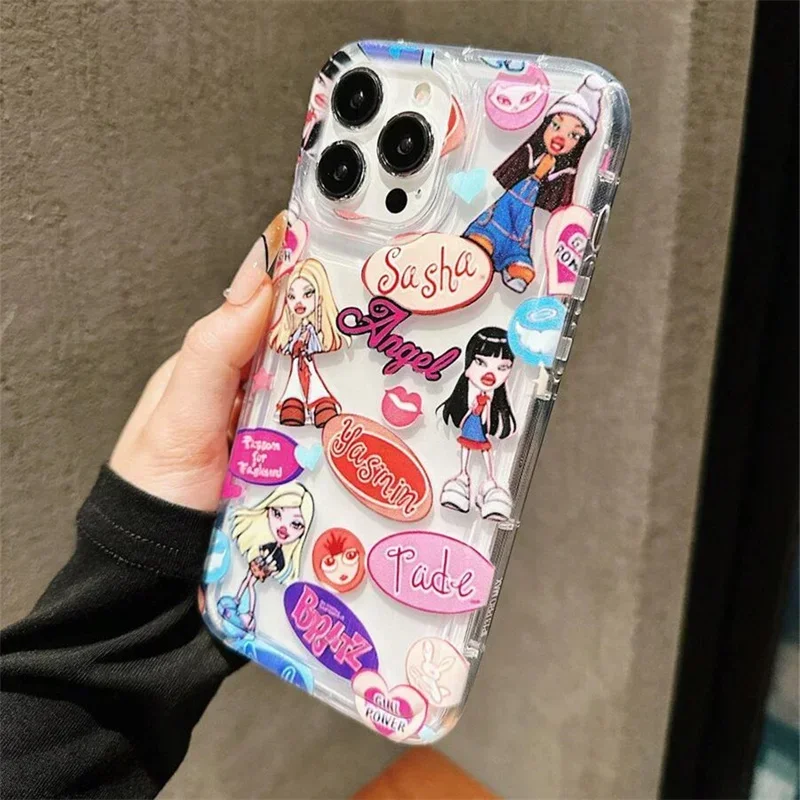 Retro Cartoon Money Girl Air Cushion Phone Case For iPhone 11 12 13 14 15 16 Pro Max XS X XR 7 8 Plus SE 2020 2022 Clear Cover