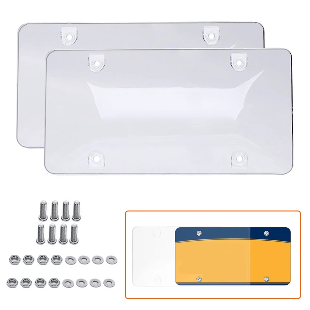 2 Pcs For US 310x160mm Vehicles Reflective License Plate Cover Protective Plate Clear ABS Advanced Polycarbonate