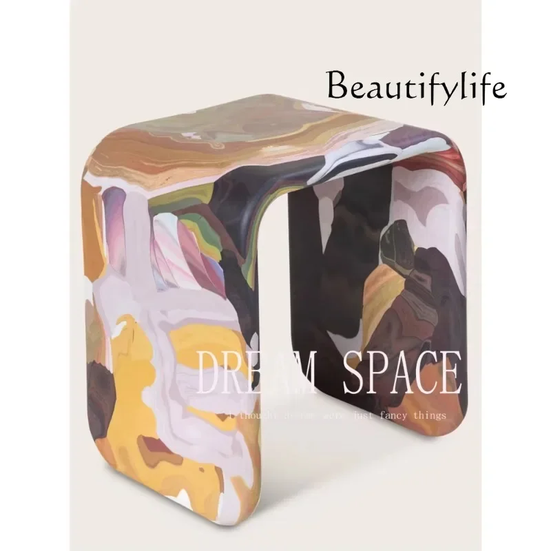 

R Medieval Painting Solid Wood Corner Several Creative Designers Painted Art Dressing Stool Household Shoe Changing Stool