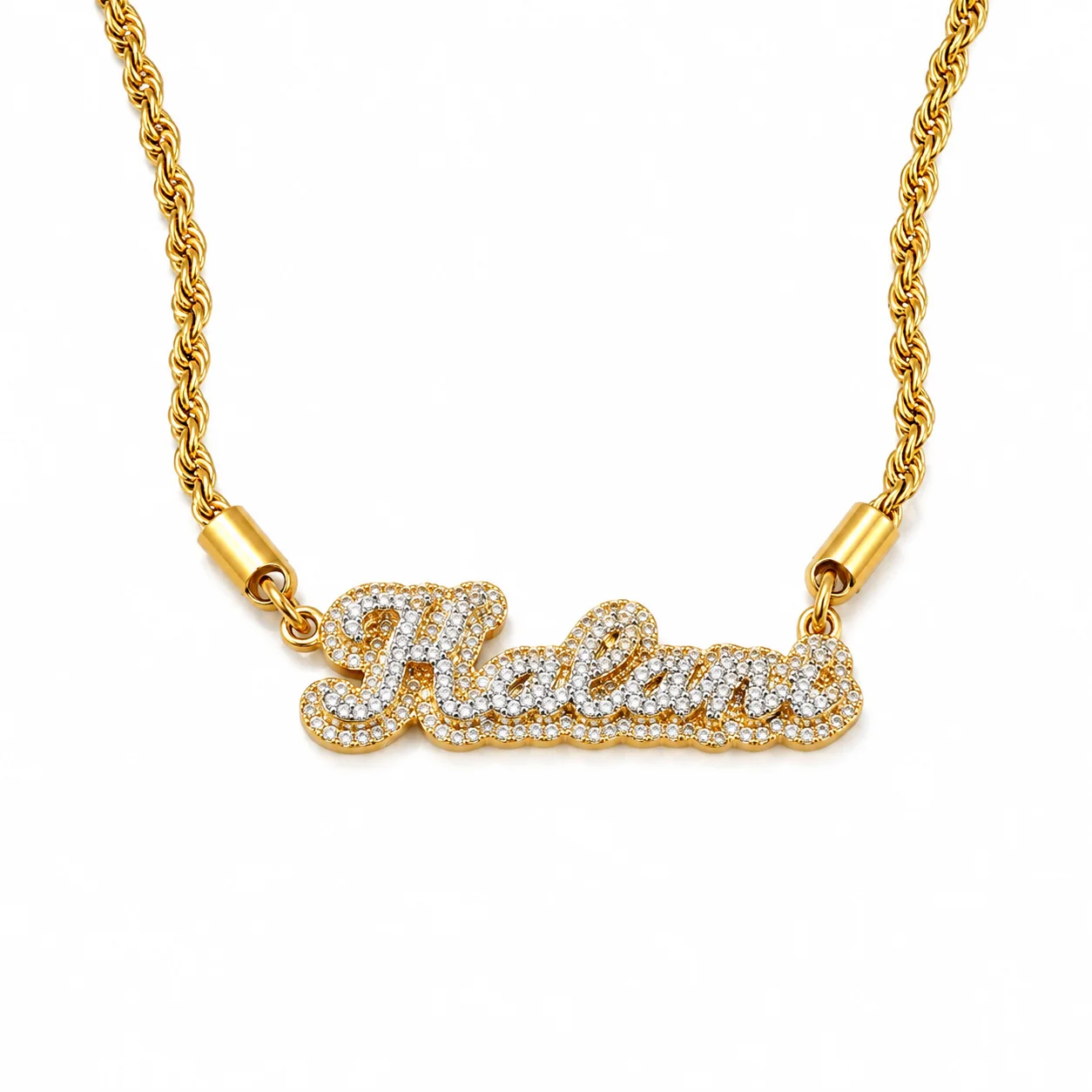 Custom Name Necklace 3D Personalized Script Letter Pendant Zircon Paved Luxury Statement Jewelry Birthday Gift  for Women