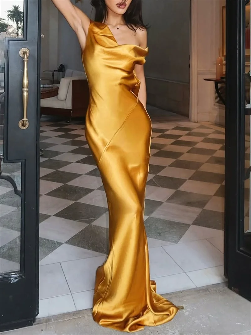 

Золотое женское вечернее платье с глубоким V-образным вырезом и открытой спиной, свободное вечернее платье с высокой талией, элегантная юбка для выпускного вечера без рукавов, новое поступление на складе