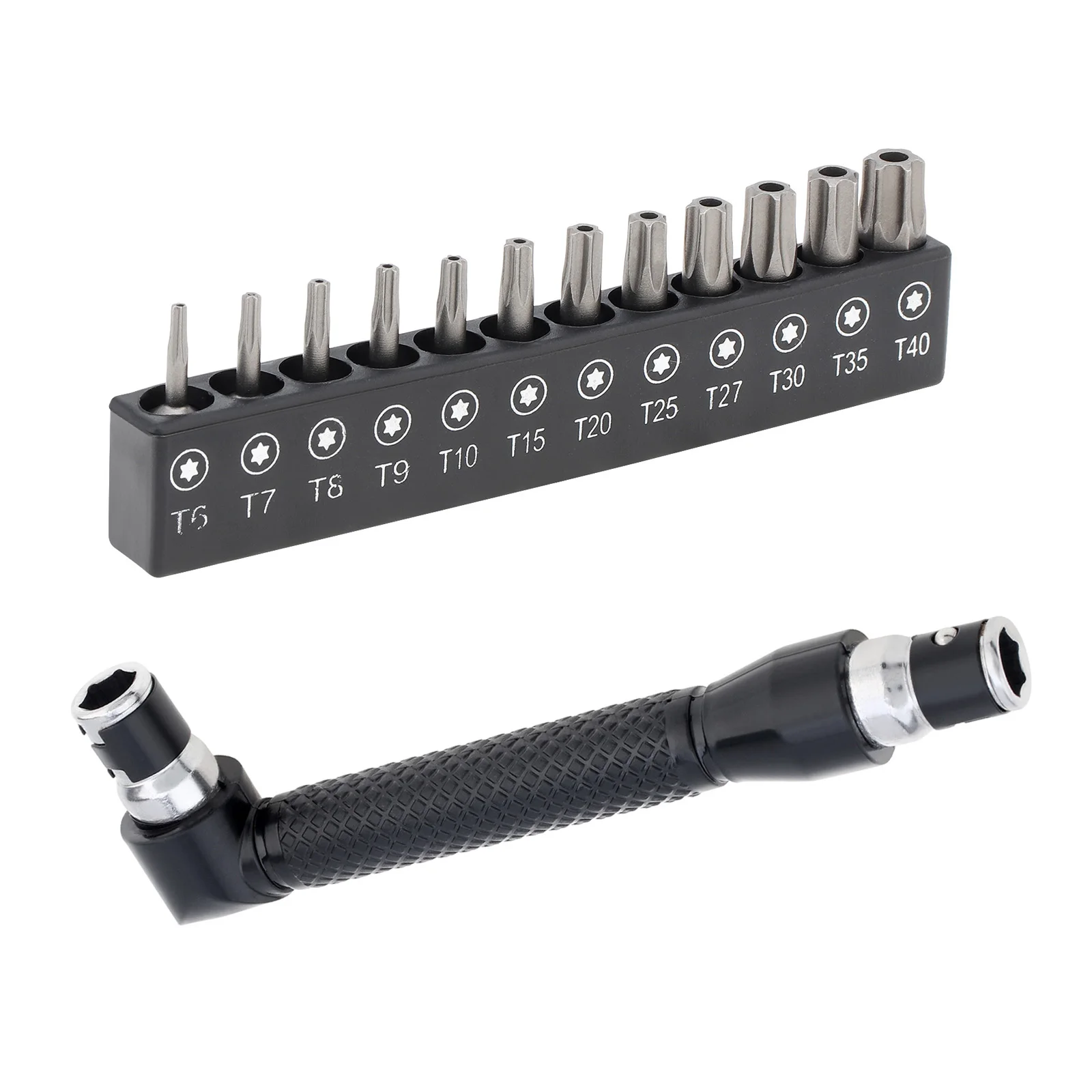 T6-T40 Torx Bit Set Magnetic Security Torx Bits Tamper Resistant Screwdriver Bit Set with Right Angle Screwdriver Socket