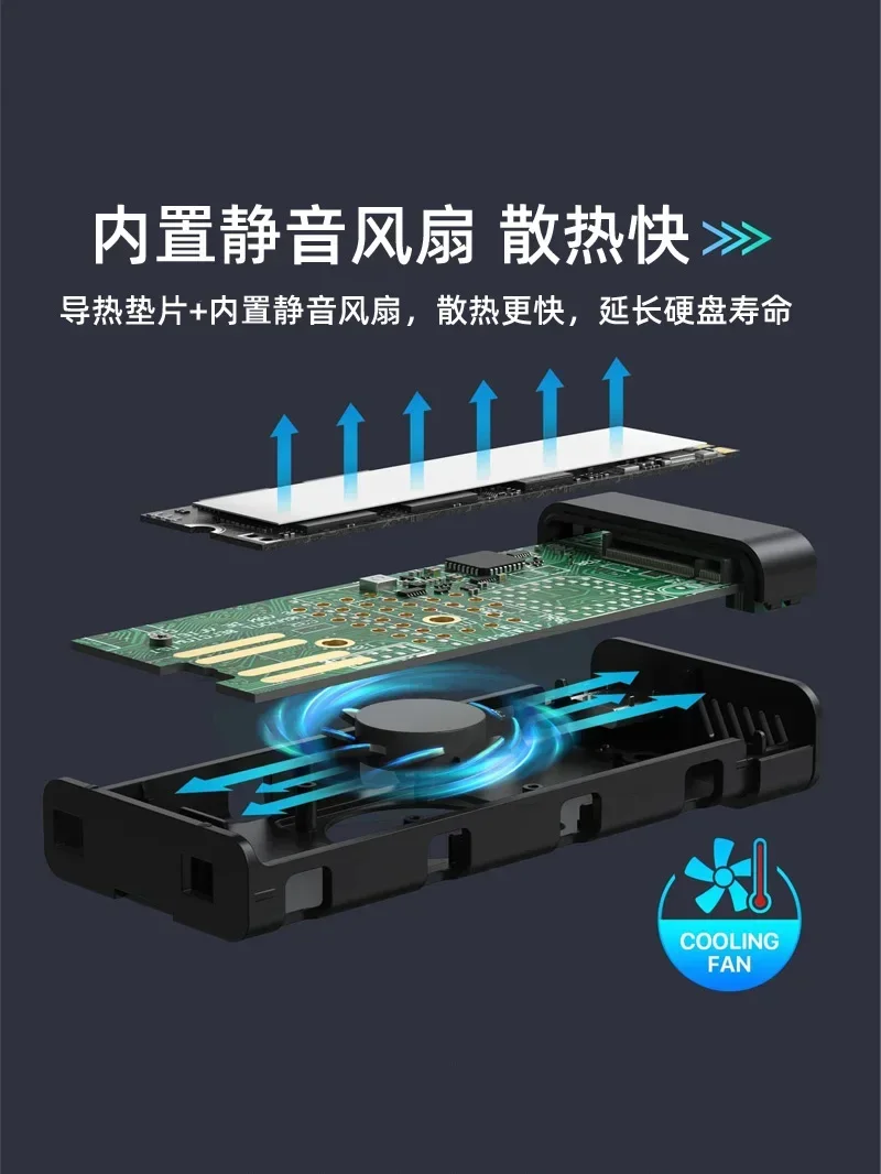 M2 Solid State Mobiele Harde Schijf Box 9210b Chip Ingebouwde Koelventilator Nvme Dual Protocol Typec Naar Usb3.1