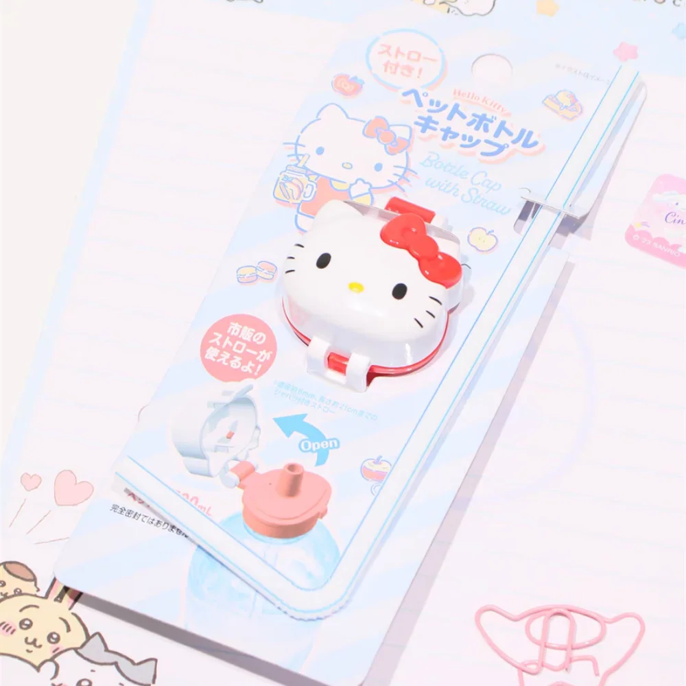 Genuíno olá kitty garrafa de água reutilizável tampa de palha kawaii sanrio kt gato melodia dos desenhos animados substituição tampas de garrafa presentes para meninas