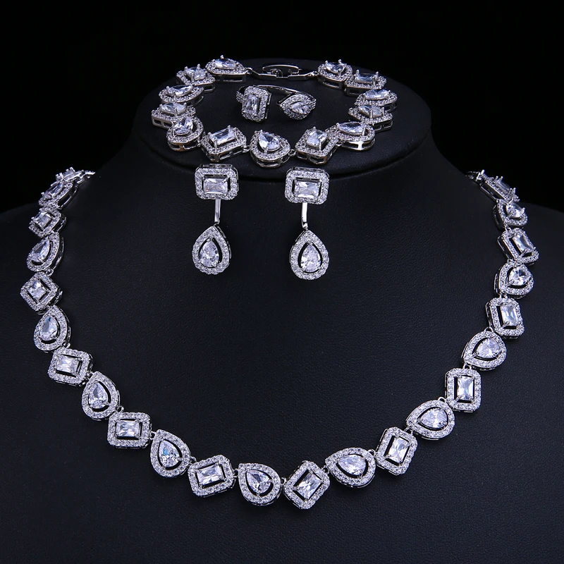 JMK Hot Sale Bridal Jewelry Sets For Women Wedding AAA Cubic Zircon Earrings Necklace Sets Jewellery Gift Fashion Statement