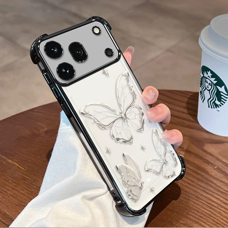 Plating Protective Cover For Honor 600 Pro 600 Lite 600e Case Flxebile TPU Four-corner Shockproof Butterfly Pattern Fundas