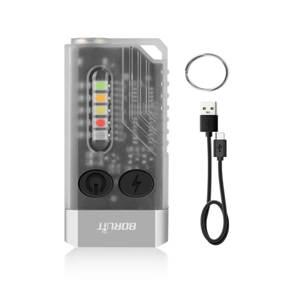 BORUiT V10 EDC-Schlüsselanhänger-Licht, 1000 lm, leistungsstarke LED-Taschenlampe, Typ C, wiederaufladbar, UV-Lampe, Tiki-Angel-Taschenlampe, Camping-Laterne