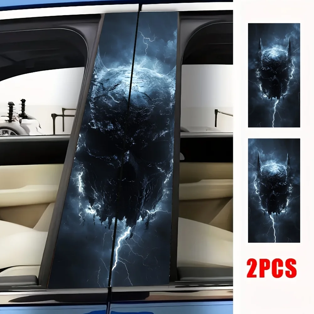 2-Piece Horror Bat Skull Car Sticker Self-Adhesive Coated Sticker for B-Pillar and Door Fantasy Theme