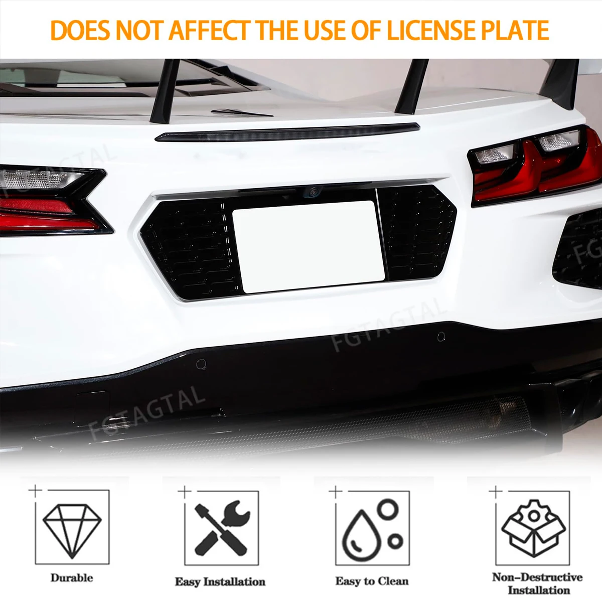 Rear License Plate Frame Compatible with Chevrolet Corvette C8 2020-2023, ABS material License Trim Base Stylish Car Accessories