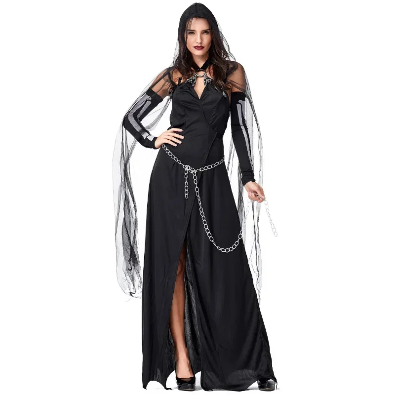 ผู้หญิง Death Grim Reaper น่ากลัว Ghost ปีศาจเครื่องแต่งกายฮาโลวีน Purim Party Cosplay Dress