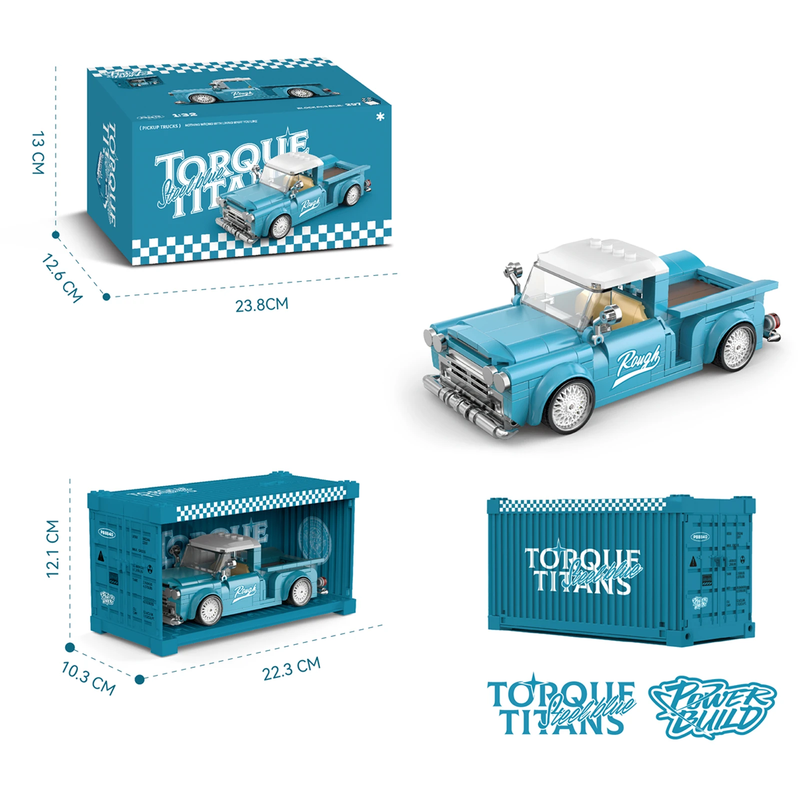 

Retro Style City Car Model Building Blocks Set - Technical Pickup Truck & Sports Car with Storage Box